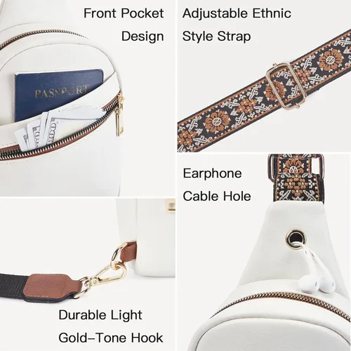 Vista 24 de Telena Bolso bandolera para mujer, bolso cruzado para mujer, cangurera de cuero vegano con correa ajustable