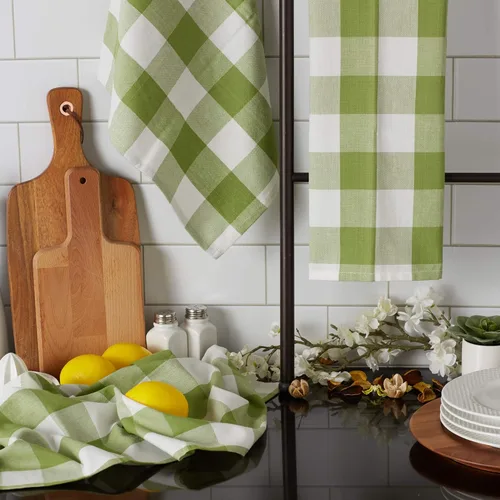 Vista 3 de DII Buffalo Check Kitchen Collection, juego de toallas de cocina estilo granja clásico, 20x30 pulgadas, verde antiguo, 3 piezas