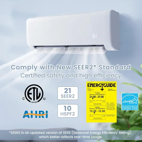 Vista 5 de 24K Btu Mini Split AC/sistema de calefacción, bomba de calor para aire acondicionado de pared 21SEER2, control por aplicación y funciona con Alexa
