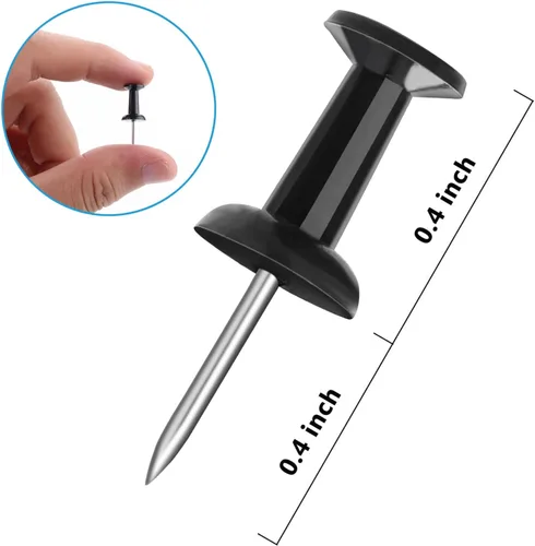 Vista 3 de Yalis Pines de empuje de 100 unidades de tachuelas negras estándar de punta de acero y cabeza de plástico