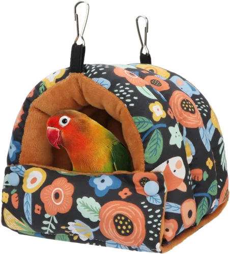 Wontee Casa Nido de Pájaros Refugio Cálido de Invierno Cabaña Acogedora Cama para Pájaros Hamaca Colgante para Loros Periquitos Australianos Negro