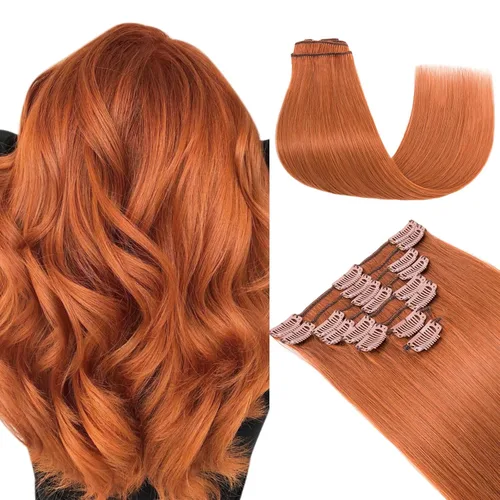 Vista 43 de Extensiones de cabello con clip, cabello humano Remy, extensiones de cabello largo lacio de una pieza con 5 clips, con gancho para colgar