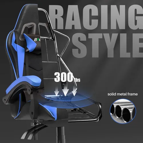 Vista 9 de Bigzzia Silla de videojuegos, sillas ergonómicas de videojuegos con almohada y soporte lumbar, silla de computadora ajustable en altura