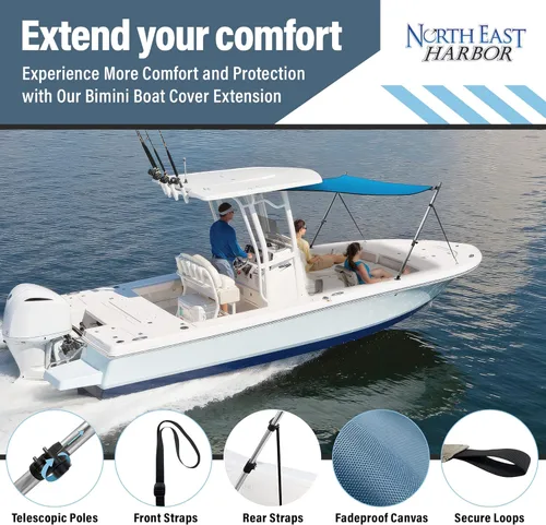 Vista 2 de Extensión universal de sombra en T para toldos Bimini para barcos, toldo de barco, postes telescópicos ajustables, acero inoxidable, cubierta