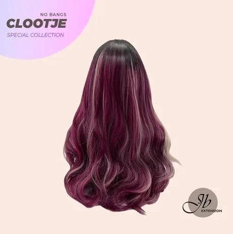 Vista 3 de CLOOTJE - Peluca de cabello largo y rizado morado con reflejos, sin pegamento, pelucas de cabello largo para mujer, pelucas sintéticas naturales
