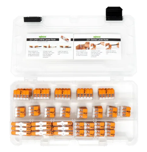 Vista 6 de WAGO 221 Tuercas de palanca 90 piezas Juego compacto de conectores de cable con estuche. Incluye 221-2401, 221-412, 221-413, 221-415