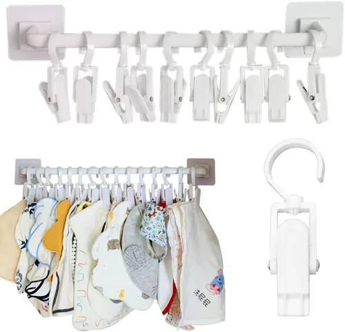 10 ganchos giratorios de plástico superfuertes para colgar en el hogar, clips giratorios para lavandería, clips de cortina, pasadores de ropa, clips