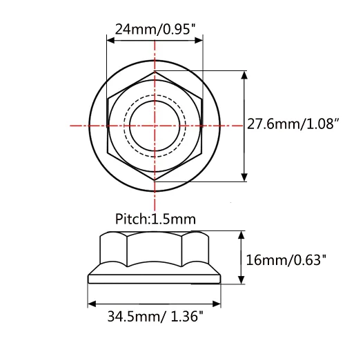Vista 54 de Juego de 6 tuercas hexagonales de titanio DIN6923 M5 M6 M8 M10 M12 M14 M16 (paso M6 0.039 in, titanio normal)