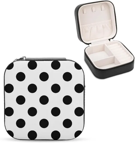 Vista 3 de ONDIAN Portable Travel Mini Jewelry Box Leather Jewelry Organizer Case Dot Black White Storage Box for Women