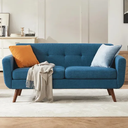 Vista 15 de Tbfit Sofá individual de tela de lino, silla de acento, sillón moderno de mediados de siglo para sala de estar, dormitorio, tapizado con botones