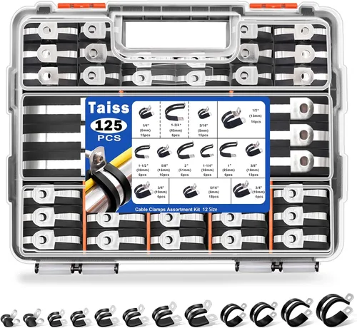 Vista 8 de Taiss 50 piezas de abrazaderas de cable de 1/2 pulgada, abrazaderas de cable de alambre aislado de goma de acero inoxidable 304, abrazaderas