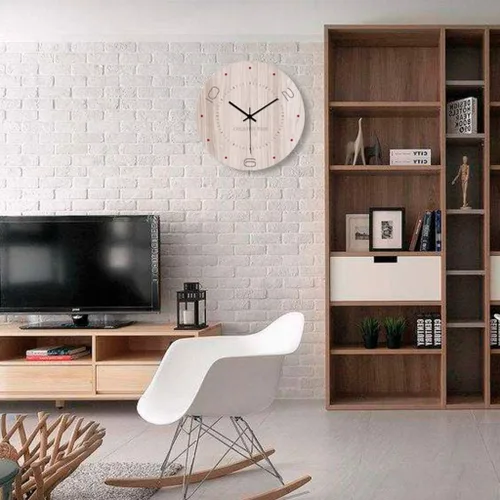Vista 2 de Wall Clock Living Room Wooden Wall Clock Home Mute Quartz Clock Round Wall Clock Bedroom Office Wood 1214 Inch Wall Decor(B Section 12 inches)