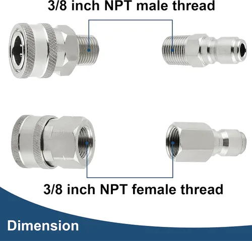 Vista 3 de Raincovo Lavadora a Presión de Conexión Rápida de 3/8 Pulgadas, Accesorios de Lavadora a Presión, Juego de Adaptadores de Acero Inoxidable, Rosca