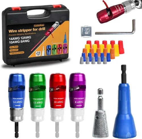 Vista 10 de Luckyway - Pelacables para taladro con herramienta profesional de pelado y torsión de cables, herramienta de torsión de cables para taladro
