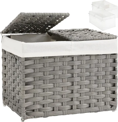 Vista 10 de SETVSON Cesta de almacenamiento con tapa, cestas de almacenamiento tejidas de ratán con 2 tapas separadas, 17.2 galones (65 L), contenedores
