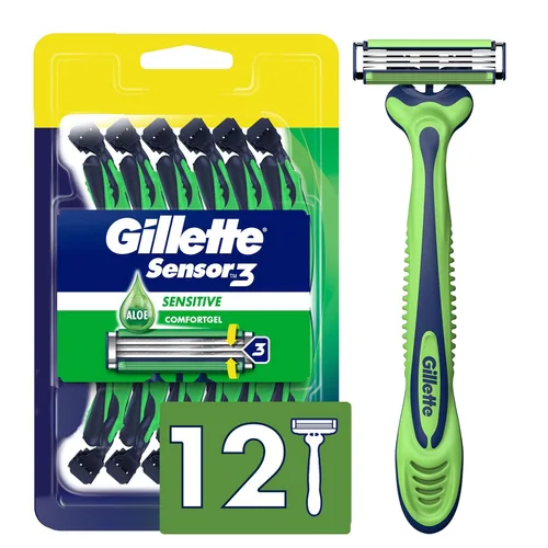 Vista 9 de Gillette Sensor3 Sensitive - Maquinillas de afeitar desechables para hombres, Lubrastrip mejorada se desliza fácilmente sobre tu piel, 8