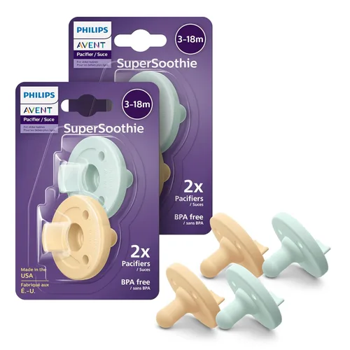 Vista 13 de Philips Avent Soothie - Chupetes ortodónticos para bebés, 100% de silicona, de una pieza, sin BPA, para bebés de 3 a 18 meses, 2 lila y 2 rosas, 4