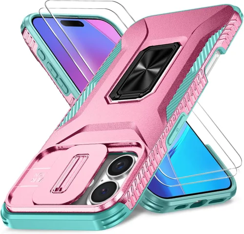 Vista 43 de Funda HakkTaoo para iPhone 13/iPhone 14 de 6.1 Pulgadas con Funda Deslizante para Cámara + Protector de Pantalla (2 Paquetes), Funda Protectora a