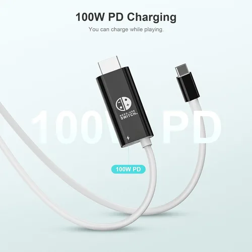 Vista 4 de MANMUVIMO Cable mini HDMI portátil compatible con Nintendo SwitchOLED, 2M6.6 pies, puerto de carga rápida de 100 W, cable adaptador USB-C a HDMI