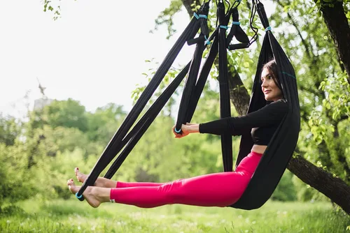Vista 8 de Juego de columpio de yoga aéreo - hamaca colgante columpio - Kit de mosca de inversión - Eslinga de yoga antigravedad - Trapecio de suspensión