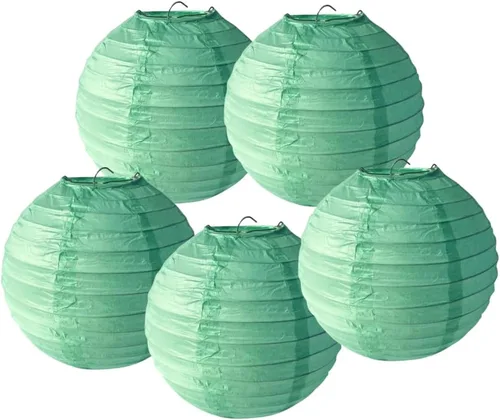 Vista 11 de Faroles de papel colgantes redondos de papel para bodas, decoraciones de fiesta de cumpleaños (negro, 4 pulgadas (3.9 in) - 5 piezas)