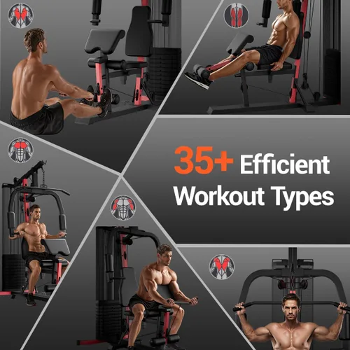 Vista 5 de Home Gym System with 160LB Weight Stack, Multifunctional All-in-One Workout Station, Full Body Strength Training System