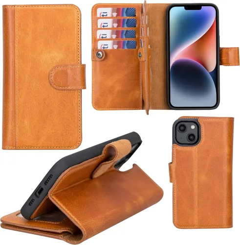 Vista 44 de HARDISTON Funda de piel auténtica de alta calidad hecha a mano para iPhone XR, tarjetero doble, funda magnética desmontable, función atril Marrón