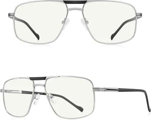 Vista 3 de Gafas de lectura para hombre, cuadrado, doble puente, bloqueo de luz azul, para lectura de computadora