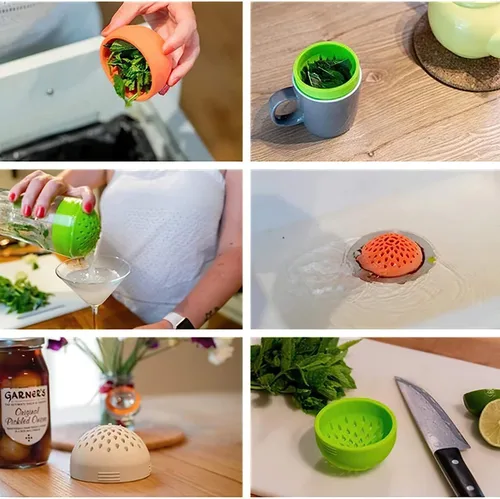 Vista 3 de Mini colador de latas, coladores y coladores pequeños, utensilios de cocina de silicona que ahorran espacio (gris)