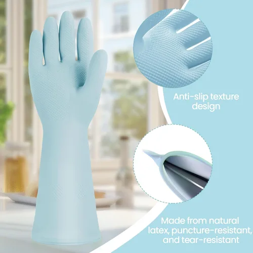 Vista 2 de 2 pares de guantes de limpieza de goma reutilizables, guantes de látex impermeables y duraderos para limpieza de cocina, baño y hogar, flexibles