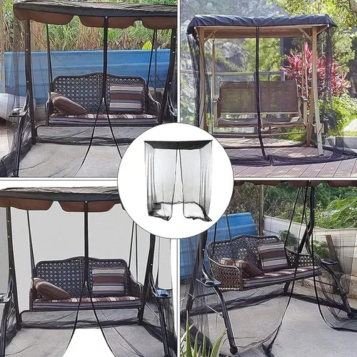 Vista 3 de Mosquitera para columpio/patio, al aire libre con apertura de cremallera y tienda de campaña impermeable en el techo, mosquitera para columpios