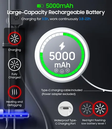 Vista 6 de Espejo de ducha iluminado con aumento 3X, sin niebla para afeitar, 5000 mAh, recargable, de 8.3 pulgadas, con calefacción, sin niebla, espejo