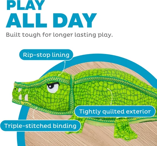 Vista 2 de Outward Hound Xtreme Seamz - Juguete chirriante para perro de cocodrilo, relleno denso reforzado