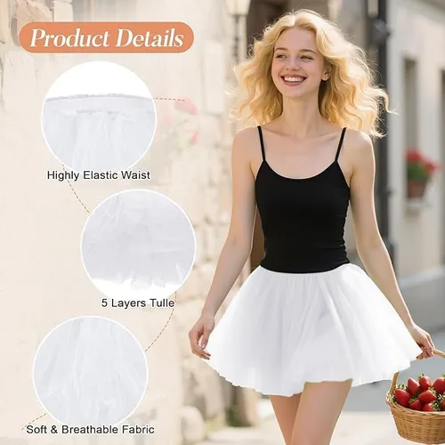 Vista 3 de Zando Tutú en capas de tul para bailar, tutú de princesa, falda esponjosa con volantes, disfraz de Halloween para mujer