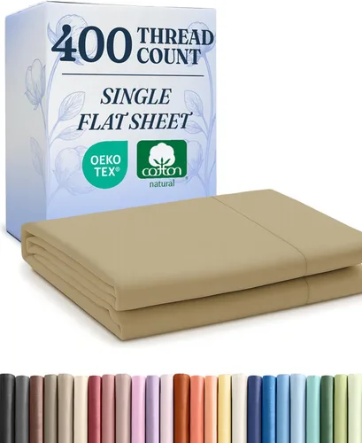 Vista 8 de Sábana encimera de 400 hilos 100% algodón, cómoda, refrescante y transpirable, solo sábana encimera superior, ropa de cama de calidad de hotel