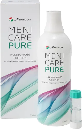 Menicare Pure - Solución multiusos de 8.5 fl oz para todos los lentes de contacto permeables a los gases