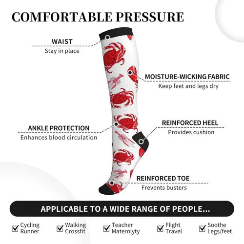 Vista 3 de Cartoon Red Crab Lobster Compression Socks For Women & Men Support For Travel, Nurses, Pregnancy, Athletic Running And Everyday Wear