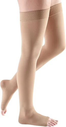 Vista 3 de mediven Comfort for Women, 15-20 mmHg – Open Toe, Thigh High Compression Stockings, Semi-Transparent Hosiery