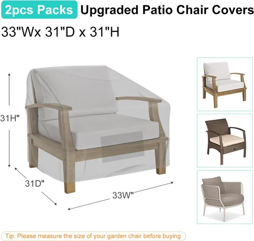Vista 28 de Fundas para Sillas de Patio para Muebles de Exterior Impermeables Paquete de 2, Fundas para Sillas de Césped 600D Tela Oxford de Servicio Pesado