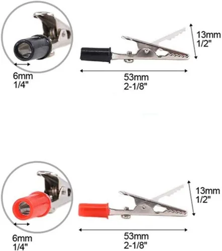 Vista 3 de Pinzas de cocodrilo de metal abrazaderas de prueba eléctricas con manos de plástico Kit rojo negro 20PCS