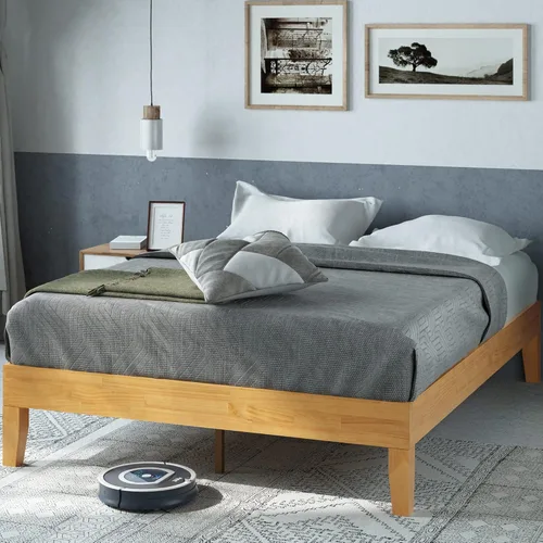 Vista 10 de Cama plataforma de madera sólida de lujo Zinus 12 pulgadas con cabecero de cama/no necesita resortes/soporte de madera con listón/acabado expreso
