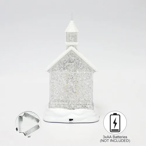 Vista 7 de Capilla de Navidad iluminada con momentos en el tiempo LED de acrílico para feriado, decoración de mesa con cristales brillantes y ventana de vidrio