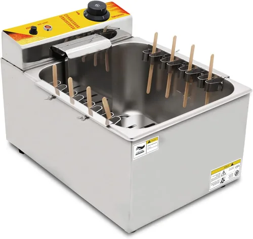 Vista 4 de Freidora eléctrica comercial de 12L Freidora de acero inoxidable Queso coreano Perros calientes Máquina de freír Mozzarella 8 ganchos Freidora