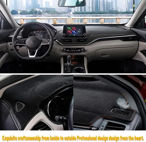 Vista 5 de Tapete antideslizante para tablero de instrumentos compatible con Nissan Altima 2019, 2020, 2021, 2022, 2023, protector solar (borde negro)