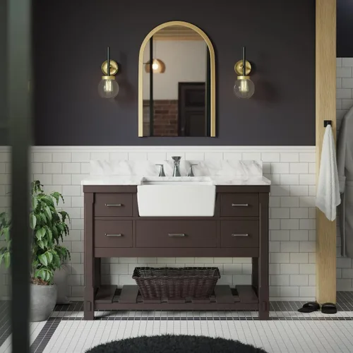 Charlotte - Mueble de baño rústico de 48 pulgadas (Carrara/Chocolate): incluye gabinete de chocolate con encimera de mármol italiano auténtico de