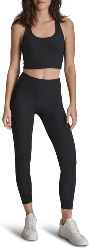 Vista 2 de DKNY Leggings de compresión de cintura alta 7/8 con bolsillo tipo cargo para mujer Negro