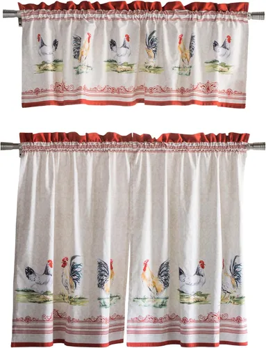 Vista 58 de Juego de cortinas de cocina Maison d' Hermine para ventanas 100% algodón Juego de cortinas y cenefas de cocina para el hogar [2 niveles