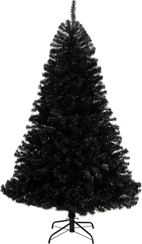 Vista 3 de Nearly Natural Árbol de Navidad artificial negro de 6 pies con 400 luces LED transparentes y 1036 puntas