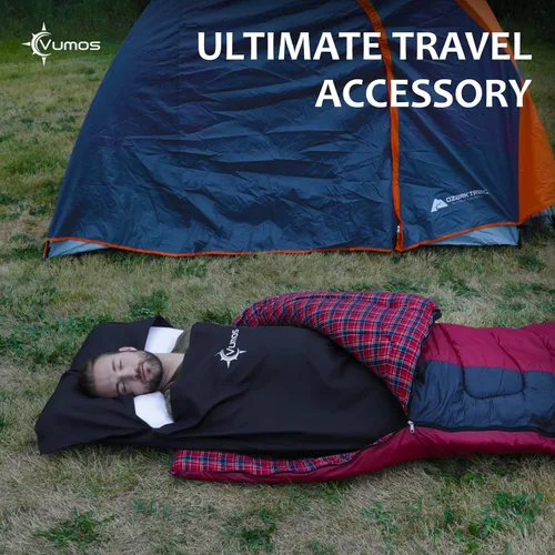 Vista 2 de Forro para saco de dormir y sábana de campamento, material similar a la seda para viajes, tiene cremallera de longitud completa