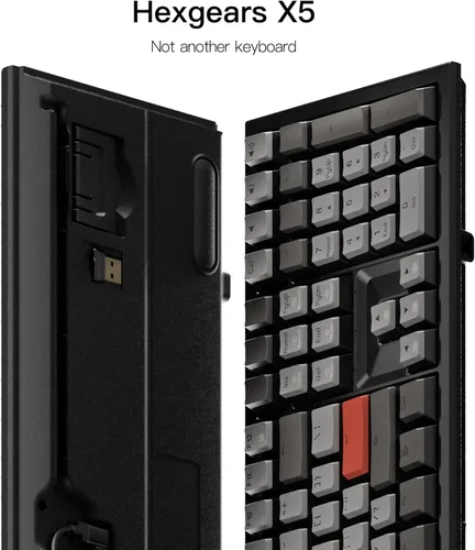 Vista 6 de Hexgears Teclado mecánico inalámbrico X5 con interruptor azul de caja Kaihl, teclado de computadora de caballero oscuro para juegos, escribir
